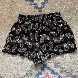 Black Silk Shorts With Paisley Design 